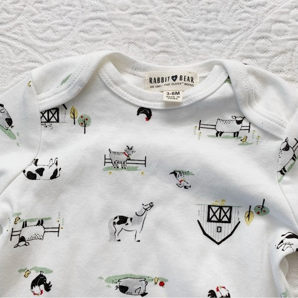 Rabbit + Bear Organic Cotton Longsleeve Bodysuit, On the Farm - Picture 3 of 3